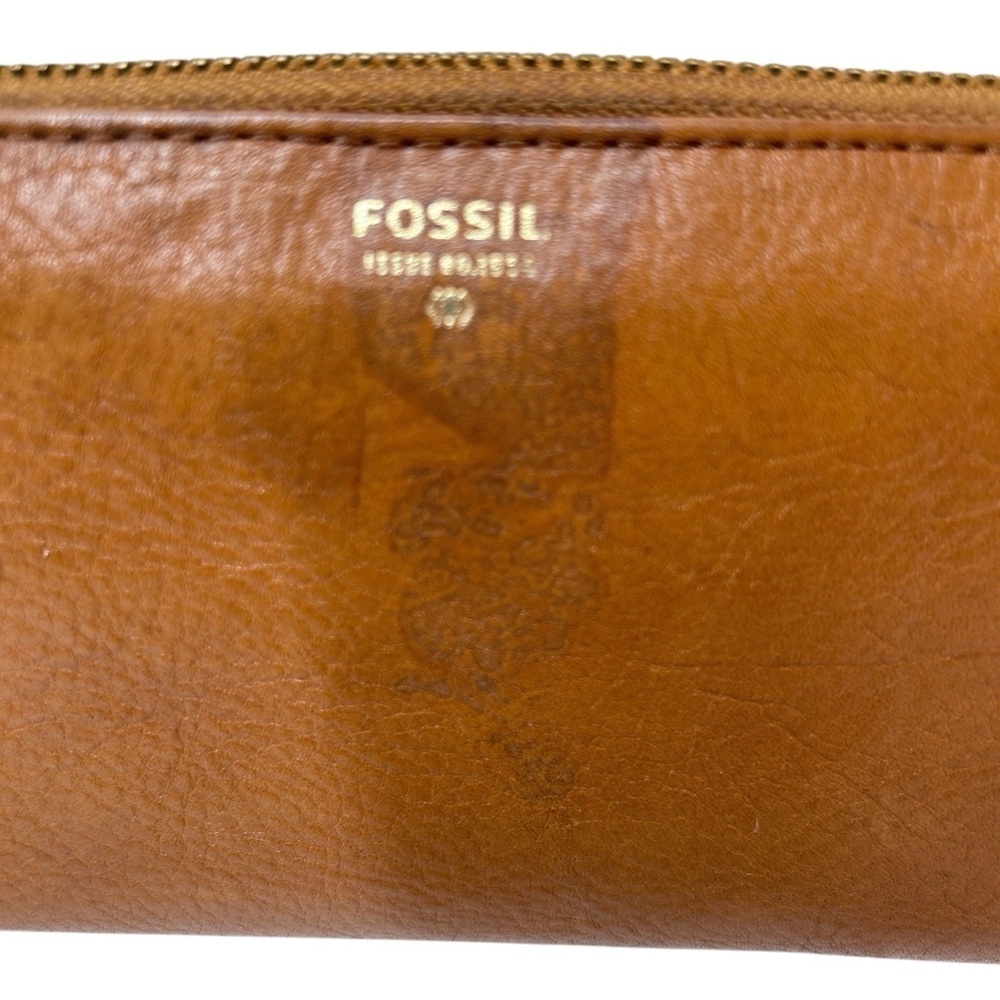 Fossil Tan Brown Pebble Leather Wallet  Zip Around Clutch - Picture 2 of 8